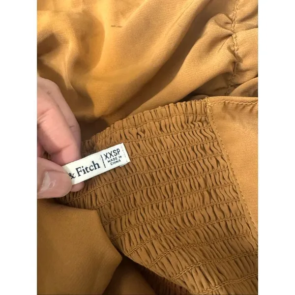 Abercrombie & Fitch Brown Ruched Mini Dress Puff Sleeve Bodycon Dress XXSP - Image 7