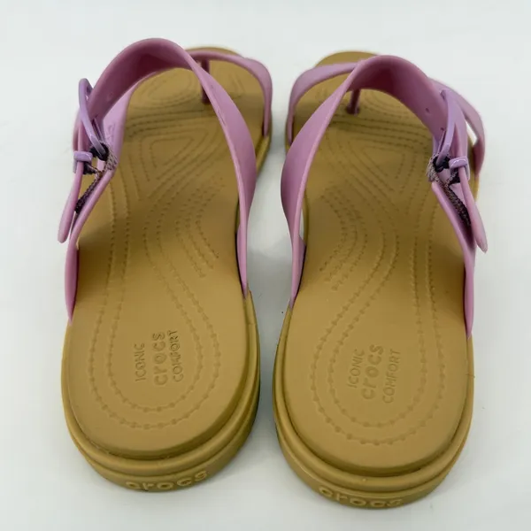 Crocs Tulum Toe Post Sandal Purple Tan Women 8 Slip On Buckle Casual Comfy - Image 4