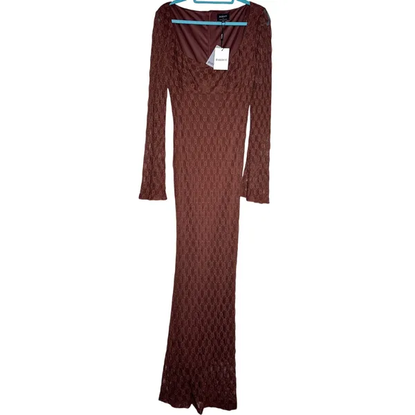 Bardot Evannia Lace Maxi Dress US 12 Chocolate Bell Sleeve Floral NWT - Image 2