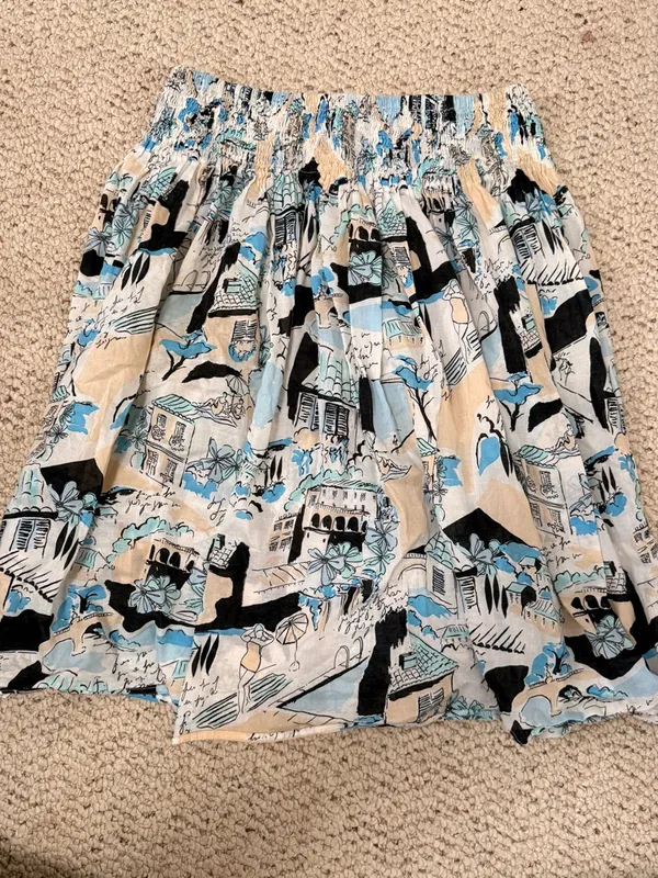 New York & Company Scenic Print Cotton Smocked Waist Midi Skirt Small Resort‎ - Image 2