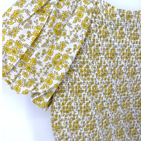 J.Crew Liberty Fabric Floral Puff Sleeve Smocked Crop Top Yellow White Size 8‎ - Image 4