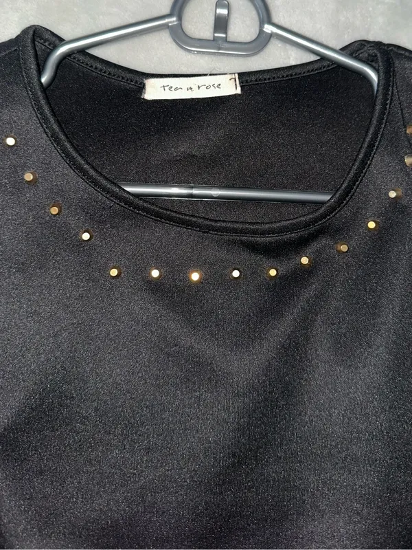Tea n Rose Sleeveless Black Gold Stud-Accent Fit-and-Flare Mini Dress - Image 4