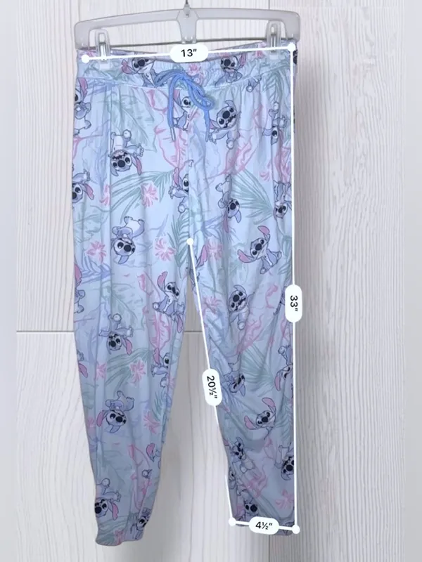 DISNEY Stitch All-Over Print Pastel Tropical Fleece Jogger Lounge Pants - Image 7