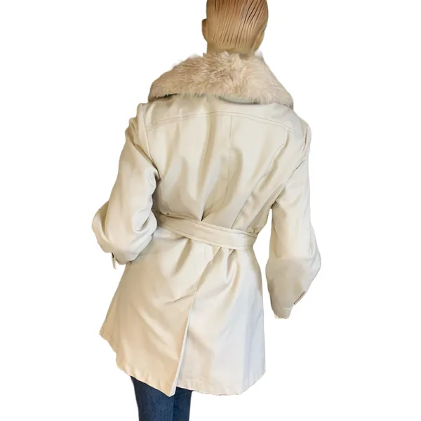 Vintage 1970'S Beige London Fog Faux Fur Lined Short Trench Coat (10) - Image 5