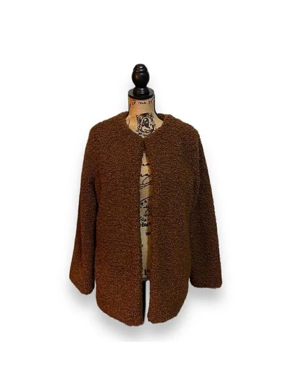 Teddy Jacket Coat Women’s Size Medium Brown Max Studio - Image 5