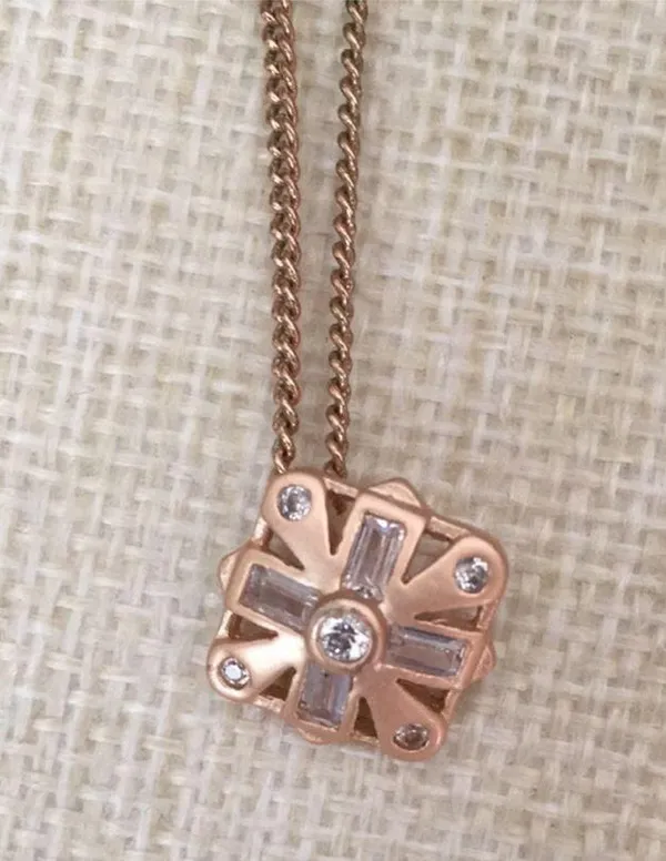 Madison Rose Gold Necklace Pendant Square Charm - Image 3