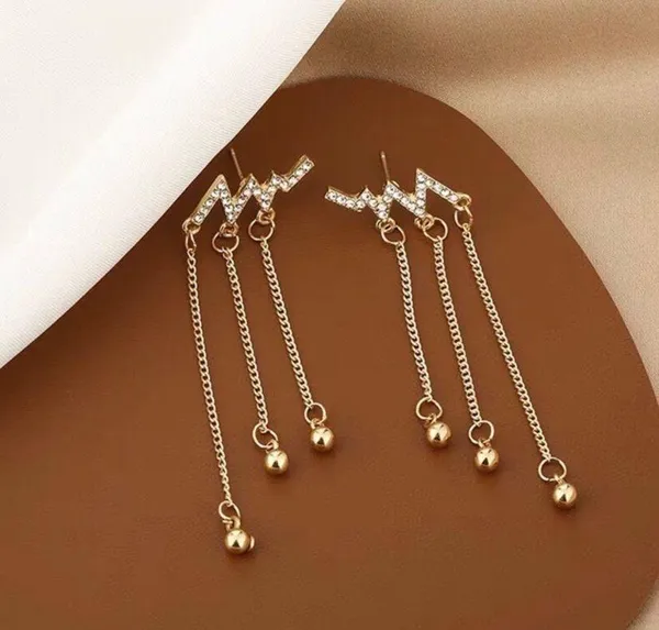 Women's Long Metal Chain Tassel Dangle Drop Earrings Gold - Image 3