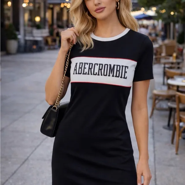 🆕👗 $48 Abercrombie & Fitch Track Bodycon Athletic Mini Logo Navy Dress XS 2 4 - Image 2