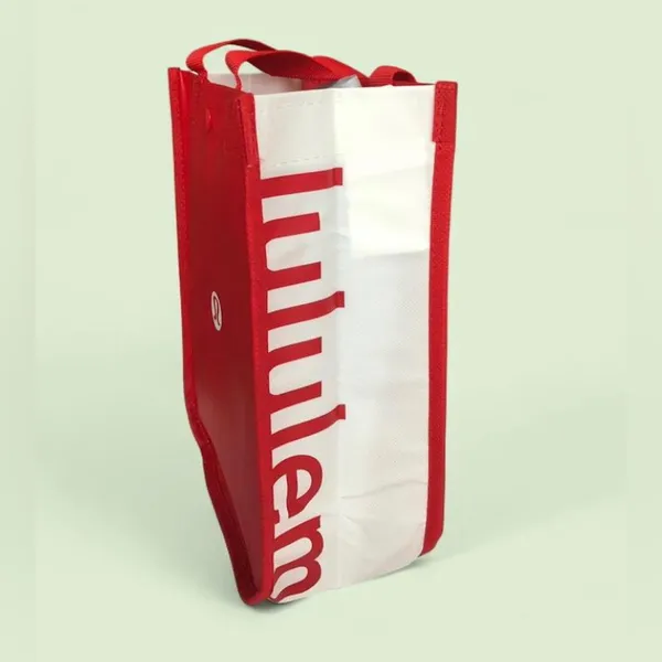 Lululemon Small Reusable Shopping Tote Bag Snap Button Red and White 9" x 11.5” - Image 2
