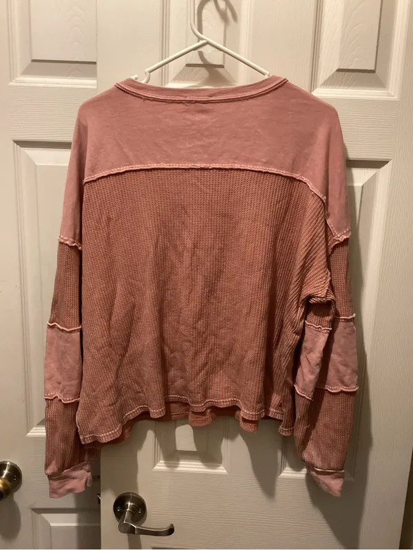 easel Dusty Rose Waffle Henley with Pocket - Image 3
