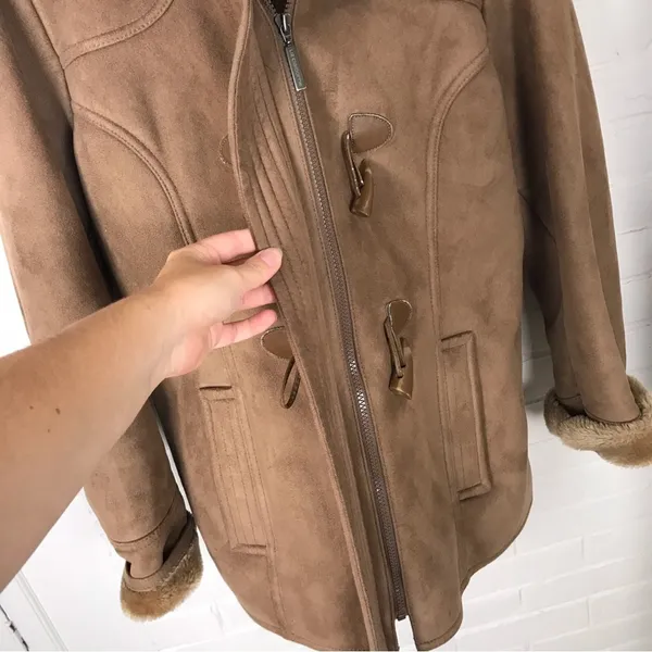 Liz Claiborne Vintage Faux Fur Faux Suede Brown Toggle Jacket Size L - Image 7