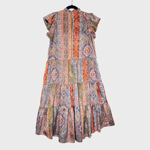 Pinch Womens Dress Brown Midi Tiered Floral Flutter Flowy A Line Boho Medium - Image 3