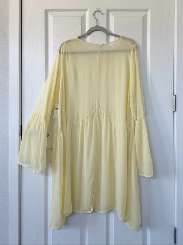 Anthropologie LACAUSA Butter Yellow Sheer Bell Sleeve Babydoll Mini Dress NWT - Image 4