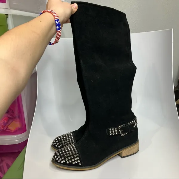 Kelsi Dagger tall black suede boots studded silver women’s size‎ 8 punk goth - Image 8