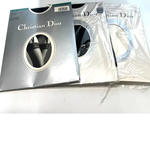 Set of 3 New Vintage Christian Dior hosiery sheer lace thigh-high Black tall 10 - Image 2