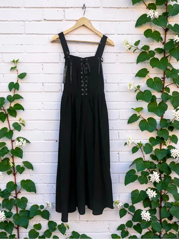Scarlet Darkness Black Gothic Corset Midi Dress Boho Witchy Alt Festival Size M - Image 2
