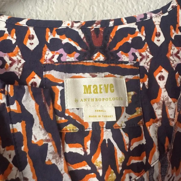 Anthropologie Maeve Somerset Maxi Dress Printed Short Sleeve Brown XS - Image 3