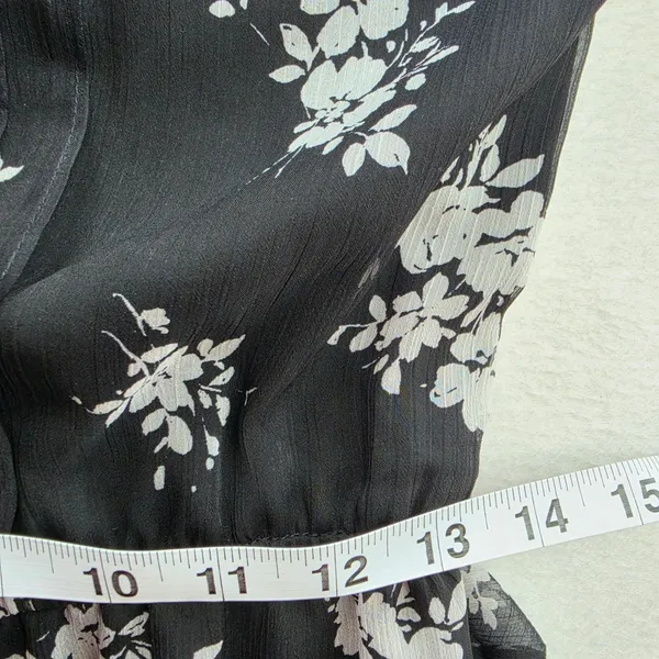 Lauren Ralph Lauren Black White Floral Georgette Tiered Midi Dress Size 2 - Image 9