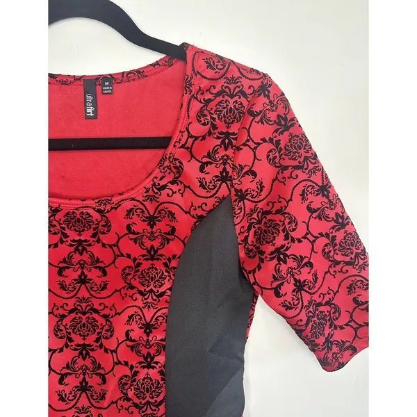 Ultraflirt Red Black Damask Peplum Top Women's Size M‎ Y2K Pinup Whimsigoth - Image 5