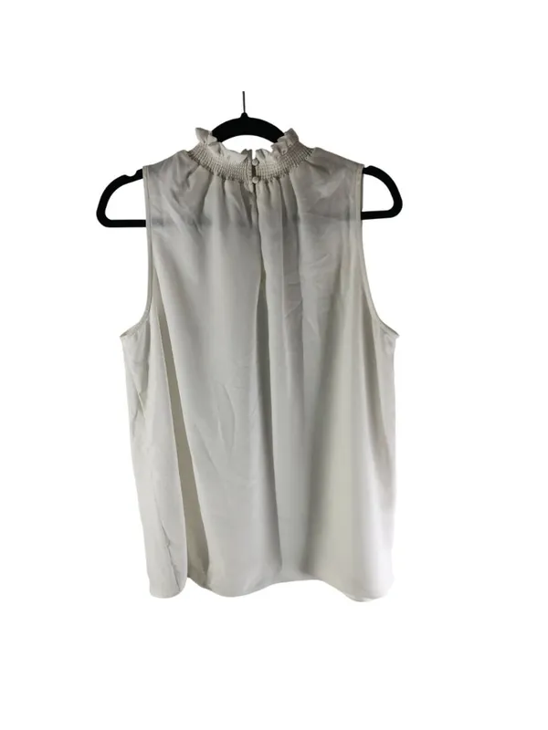 Pearl By Lela Rose White Sleeveless Blouse With Ruffle Neckline Size Large FLAW - Image 3