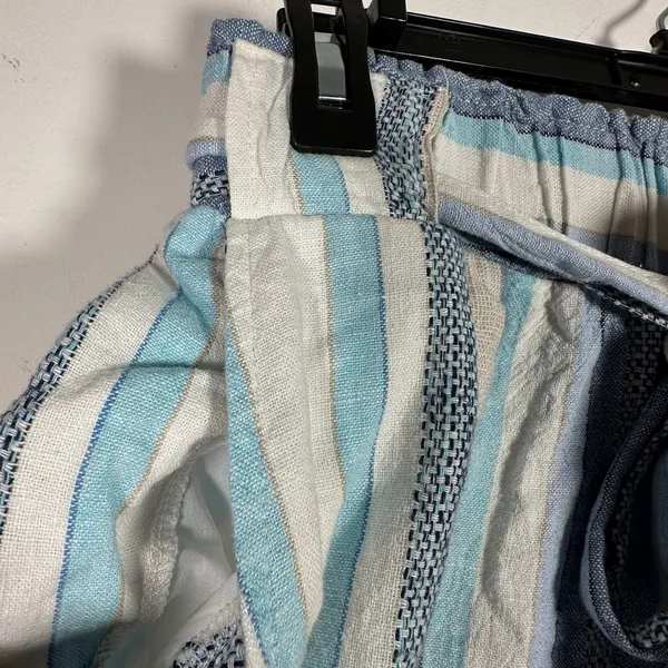 Indigo‎ Rein Blue Striped Linen Blend Wide Leg Paperbag Waist Pants Womens Small - Image 9