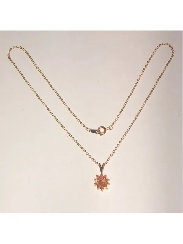 Gold Tone Vintage Red Rhinestone Dainty Pendant Necklace - Image 5