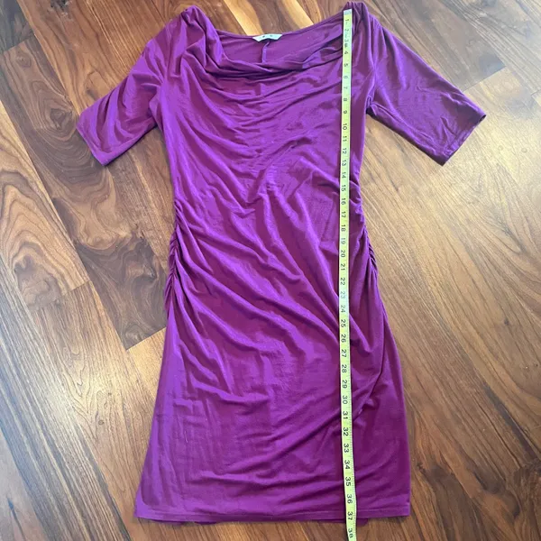 Purple Cowl Neck draped ruched dress - Image 6