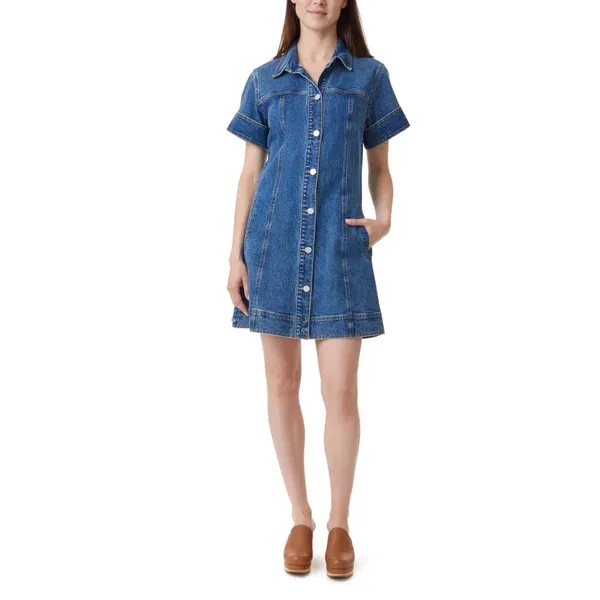 Habitual Blue Denim Mini Shirt Dress‎ Short Sleeve Button Front XL - Image 2
