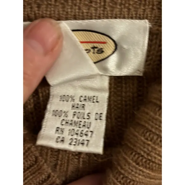 Talbots 100% Camel Hair Mock Neck Ribbed Cable Knit Sweater‎ Tan Brown Womens M - Image 4