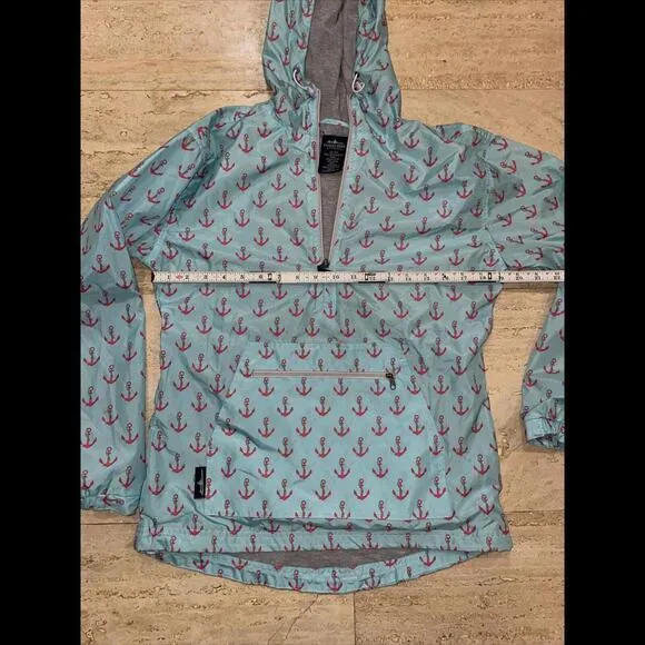 Charles River Aqua Coral Anchor Hooded Rain Coat Anorak Mercyhurst Lined‎ XXS - Image 3