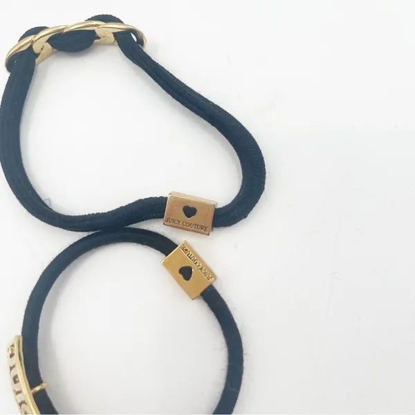 JUICY COUTURE Hair Ties Set of 2 Y2K 2000s Gold Black Logo Elastic Bands *FLAWS - Image 4