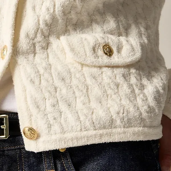 NWT J.CREW Odette Cable-Knit Sweater Lady Jacket Cotton Blend Bouclé Ivory M - Image 2