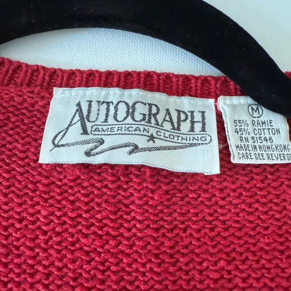 90s Vintage Autograph Red Paisley Embroidered Cardigan sweater | Medium - Image 3