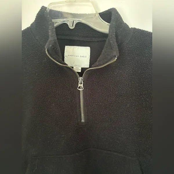 American Eagle Quarter Zip Fleece Pullover Small Black - Image 7