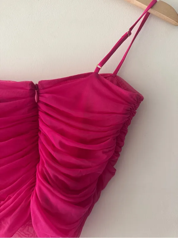 Aritzia Babaton Pink Ruched Mesh Corset Top - Image 6