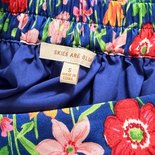 Skies Are Blue Maxi Skirt Small Blue Floral Tiered Ruffle Boho - Image 6