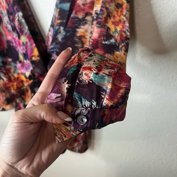 Naked Princess Lila Silk Romper Womens Large Abstract Floral Drawstring - Image 4