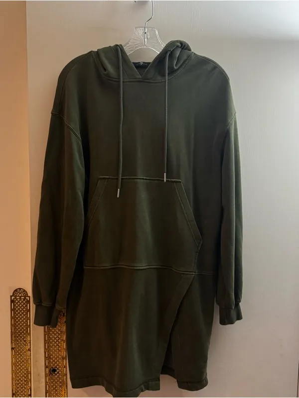 7 for all mankind women’s Olive Green Hoodie sweatshirt Dress size XS Side Slit - Image 3