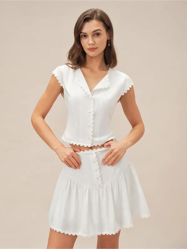 Rihoas White Button Ruched Mini Skirt - Image 3