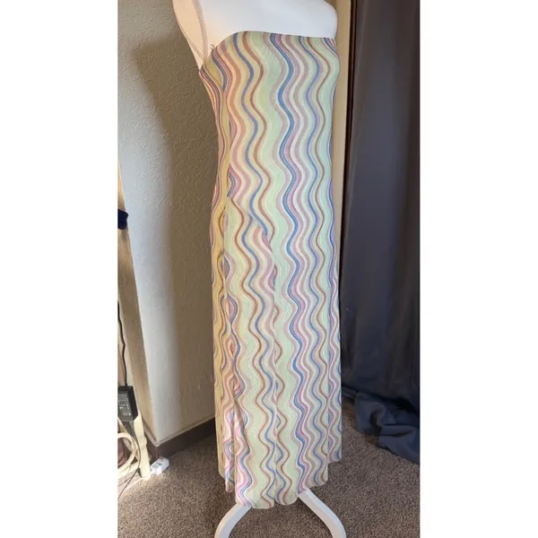 Zara Strapless Mesh Maxi‎ Dress Large Wavy Print Pastel Festival Boho NWT - Image 8