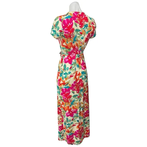 Vici Women's Pink Multicolor Floral Short Sleeve V Neck Maxi Wrap Dress Size S - Image 2