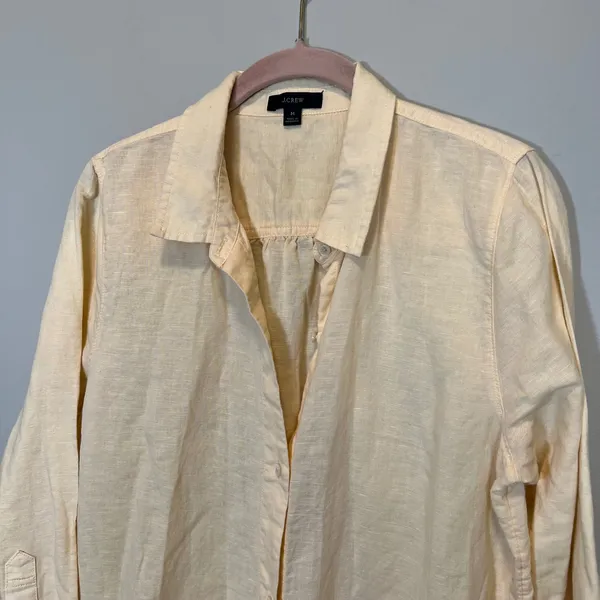 J. Crew Linen Cotton Blend Button Down Beach Shirt Dress Pale Yellow Women's M - Image 2