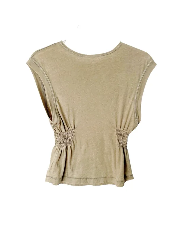 Free People We The Free Cinch Me Tee Top Khaki Beige Ruched Waist Size M Cotton - Image 6