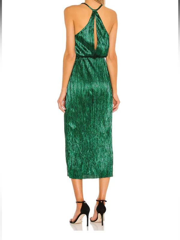 House of Harlow 1960 Farrah Metallic Emerald Green Midi Dress - Image 2
