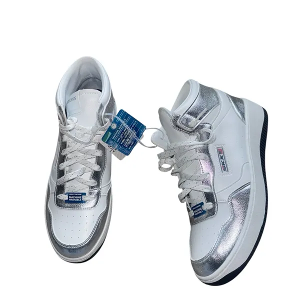 NEW Skechers Metallic Silver High Top Platform Sneakers - Shiny Holographic 10 - Image 5