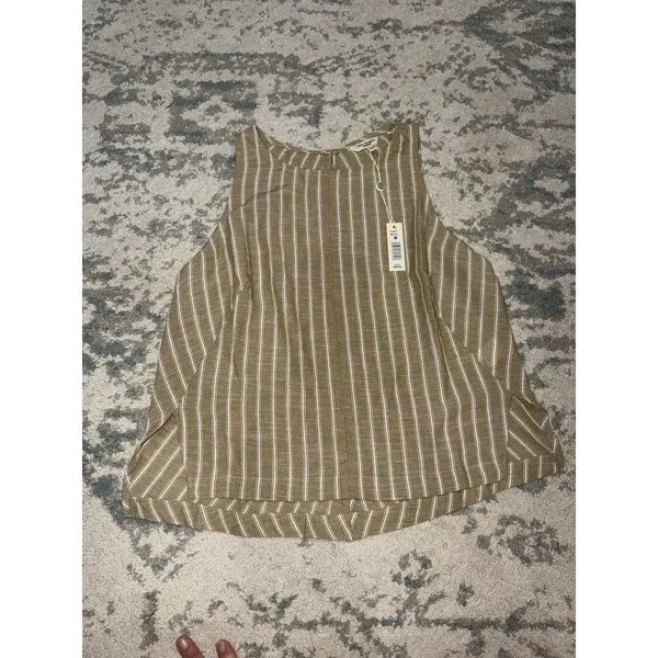 Max Studio London Striped Sleeveless Top Tan White M NWT - Image 2