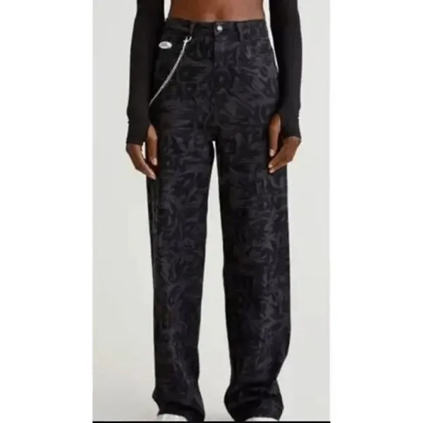 No Fear x H&M Baggy Wide-leg Black Gray Printed Y2K Style Jeans XS/0 - Image 8