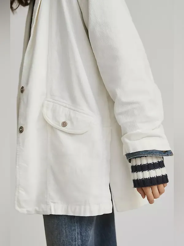 Anthropologie Pilcro Washed Corduroy White Oversized Blazer Coat XS - Image 3