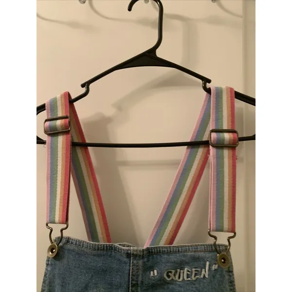 Take Pride Target Women's QUEEN Blue Denim Bib Overalls Rainbow Choose Your Size - Image 6