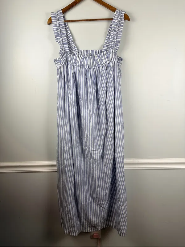 J.Crew Women’s Cotton voile ruffle-trim Lined dress striped With Pockets Size me - Image 4